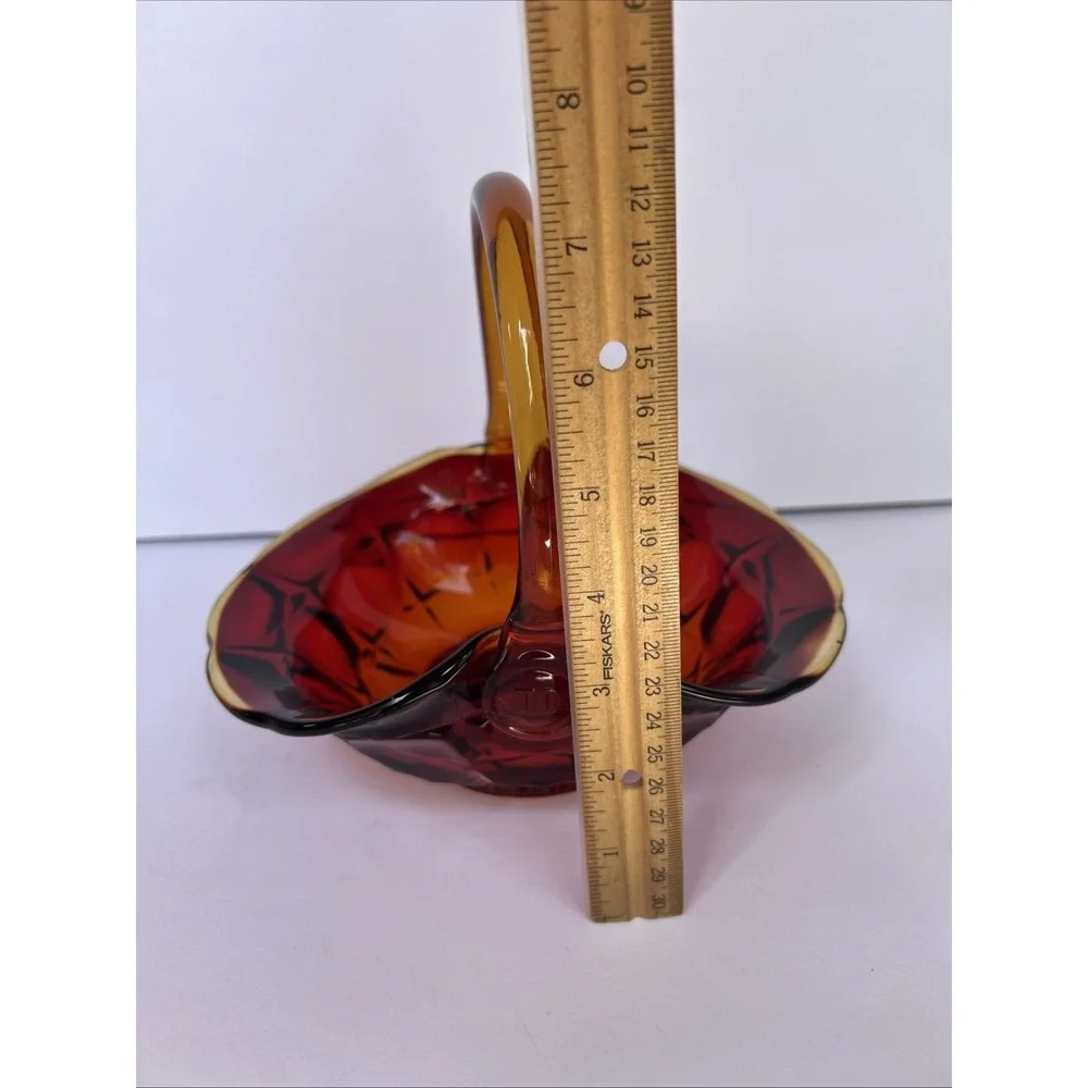 VTG Amberina Glass Basket sunset signed JD artist Jim Dunlavy Red Yellow GLOWS